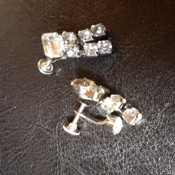Silver Rhinestone Clip On Earrings - Picture 3 of 6